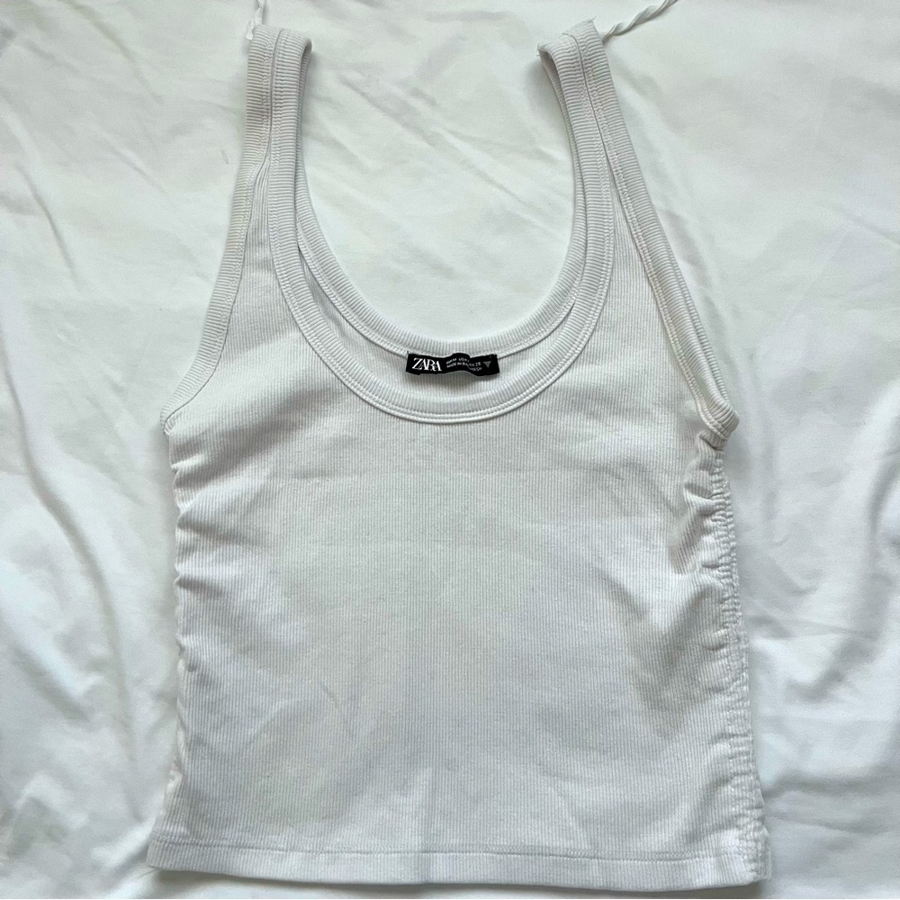 Zara Ribbed Cropped Top White Medium Women